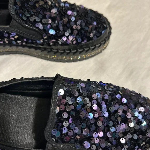 Black Iridescent Sequin Slip-On Platform Sneakers. - Picture 2 of 6